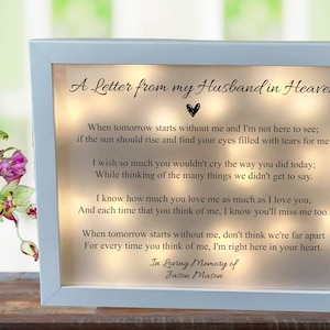 Loss Of Husband, Loss Of Spouse, Sympathy Husband, Sympathy Gift, Memorial Frame, Letters From Heaven, Bereavement Gift, Memorial Gift