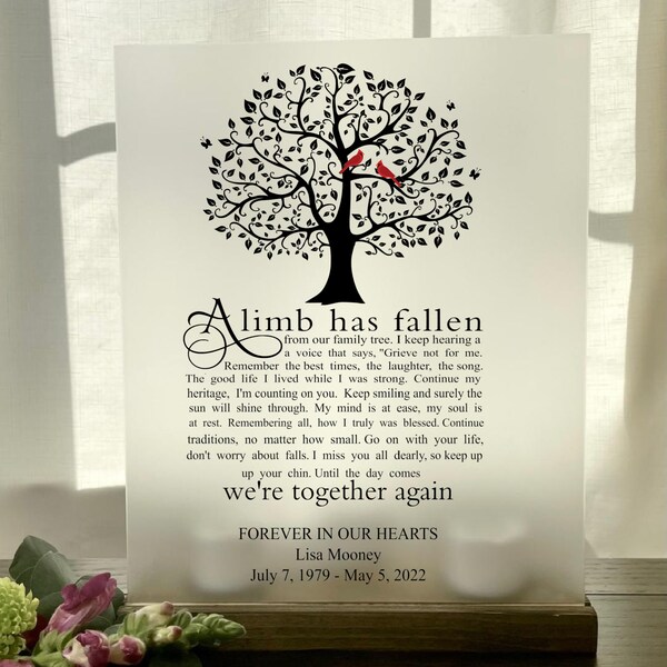 A Limb Has Fallen From Our Family Tree, Memorial Sign, Sympathy, Loss of Loved One, Lighted Memorial Sign, Funeral Sign, Remembrance Candle