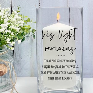 His Light Remains, Memorial Candle, Memorial Vase, Remembrance Candle, Funeral Gift, Celebration Of Life, Bereavement Gift, Prayer Candle