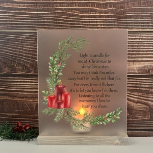 Light A Candle For Me At Christmas, Memorial Sign, Christmas Sympathy Gift, Lighted Memorial Sign, Remembrance Candle
