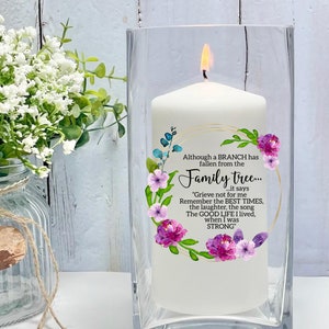 A Limb Has Fallen From Our Family Tree, Memorial Candle, Remembrance Gift, Memorial Vase, Bereavement, Loss Of A Loved One, Memory Candle