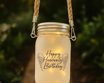 Heavenly Birthday Solar Light, Sympathy Grave Decoration, Memorial Lantern
