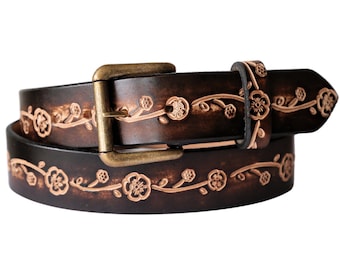Vintage Floral Embroidered Suede Belt With Gold Buckle  display picture 3