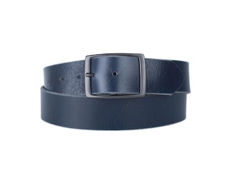 Navy Blue Leather Belt - Belt With Changeable Buckle - Snap Belt - Navy Jeans Belt - Blue Leather Dress Belt - 1.5'' Belt
