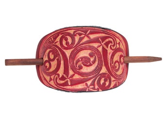 Gaelic Leather Stick Barrette - Red Leather Hair Pin - Leather Hair Slide - Hippie Hair Accessory - St. Patrick's Day Gift - Hair Pin