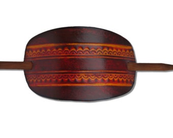 Scalloped Edge Leather Stick Barrette - Geometric Hair Pin - Leather Hair Slide - Hippie Hair Accessory - Tooled Leather Bun Wrap