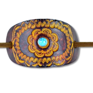 Accented Floral Mandala Print Stick Barrette - Flower Leather Hair Pin - Leather Hair Slide - Hippie Hair Accessory - Leather Hair Pin