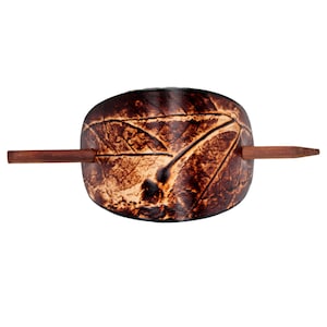 Fallen Leaf Leather Stick Barrette - Leaf pattern Leather Hair Pin - Hair Slide - Vine Print Bun Wrap - Nature Lover Gift - Brown Hair Clip