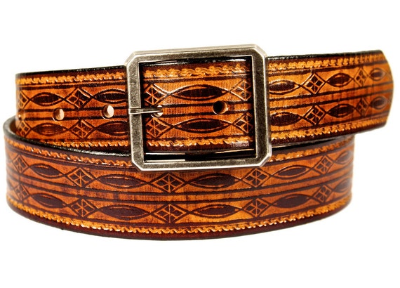 Handcrafted Belt  with Geometric Design Leather Belt  main image 2
