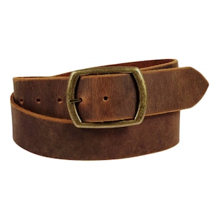 Men&#39;s Wide Distressed Bown Leather Belt With Snap - Medium Brown Casual Jeans Belt - Pull-Up Leather Belt - 1.75&#39;&#39; Wide Belt - 1 3/4&#39;&#39; Belt
