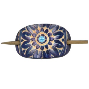 Sunflower Leather Stick Barrette - Floral Leather Hair Pin - Leather Hair Slide - Hippie Hair Accessory - Tooled Leather Hair Pin