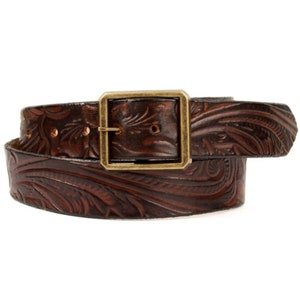 Western Bloom Brown Leather Belt With Snaps - Rodeo Tooled Leather Belt - Brown Country Belt - Gifts For Him - Western Wear - Cowboy Belt