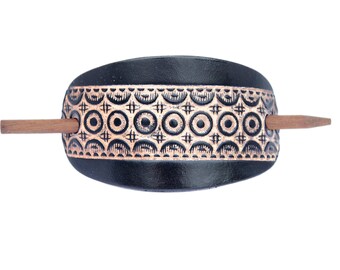Concentric Circles Leather Stick Barrette - Circle Pattern Leather Hair Pin - Geometric Leather Hair Slide - Tooled Leather Hair Accessory