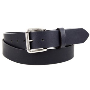 Men's Matte Black Leather Belt With Silver Buckle - Belt With Snaps - Flat Black Jeans Belt - Gift For Him - Casual Black Real Leather Belt