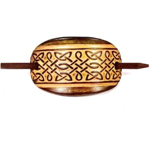 Celtic Interlace Leather Stick Barrette - Leather Hair Pin - Leather Hair Slide - Hippie Hair Accessory - St. Patrick&#39;s Day Gift