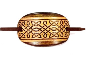Celtic Interlace Leather Stick Barrette - Leather Hair Pin - Leather Hair Slide - Hippie Hair Accessory - St. Patrick's Day Gift