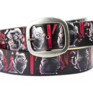 Red and Black Vintage Hollywood female faces Leather Belt with snaps/gifts for her/Tooled belt/vintage cinmea/leading ladies/Marilyn Monroe image 5