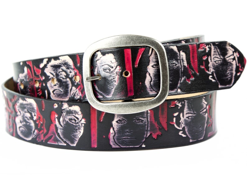 Red and Black Vintage Hollywood female faces Leather Belt with snaps/gifts for her/Tooled belt/vintage cinmea/leading ladies/Marilyn Monroe image 5