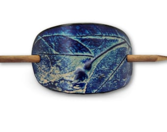 Fallen Leaf Leather Stick Barrette - Leaf pattern Leather Hair Pin - Leaves Design Hair Slide - Vine Print Bun Wrap - Nature Lover Gift