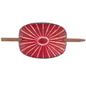 Spinka do włosów Sunburst Leather Stick Barrette - Czerwona skórzana spinka do włosów - Skórzana spinka do włosów - Akcesorium do włosów Hippie - Skórzana spinka do włosów - Jesienne upięcie