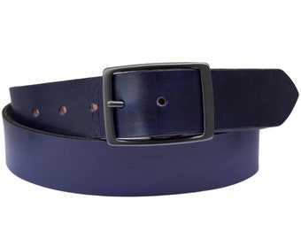 Navy Blue Leather Belt - Belt With Changeable Buckle - Snap Belt - Navy Jeans Belt - Blue Leather Dress Belt - 1.5'' Belt -