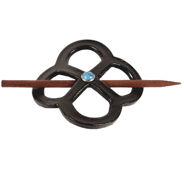 Celtic Cut Out Leather Stick Barrette - Celtic Design Leather Hair Pin With Turquoise Gem Rivet - Leather Hair Slide-St. Patrick's Day Gift