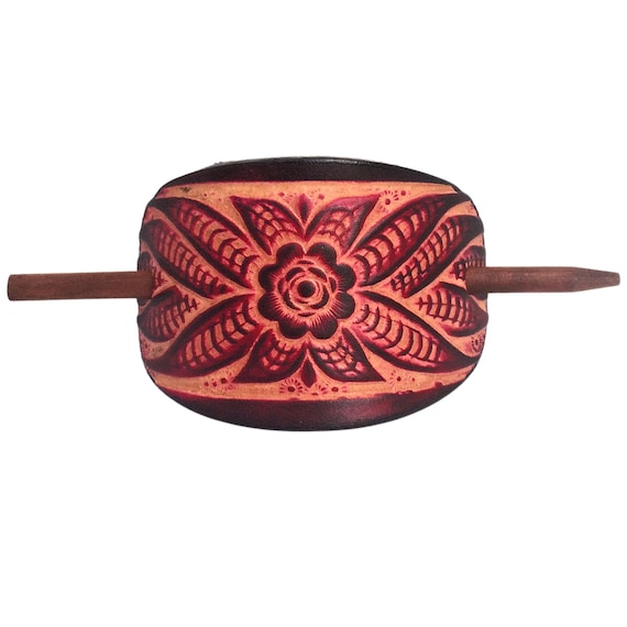 Brown Leather Handmade Hair Accessory with Flower Design leather-flower-hair-clip-clamp  main image 4