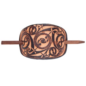 Gaelic Leather Stick Barrette - Brown Leather Hair Pin - Leather Hair Slide - St. Patrick&#39;s Day Gift - Celtic Swirl Hair Accessory