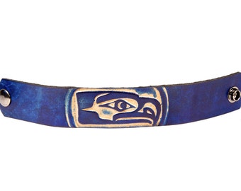 Leather Wristband Men's Seahawk - Leather band Hawks - 12th man leather band - seahawks gift for him - Hawks bracelet - Seahawks Football