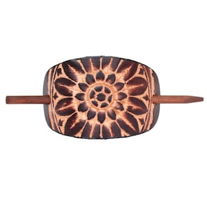 Brown Sunflower Leather Stick Barrette - Floral Leather Hair Pin - Leather Hair Slide - Hippie Hair Accessory - Tooled Leather Hair Pin