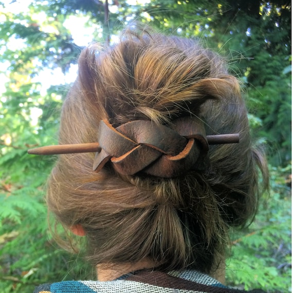 Brown Braided Leather Stick Barrette - Twisted Leather Hair Pin - Leather  Hair Slide - Hippie Hair Accessory - Plain Brown Leather Hair Pin