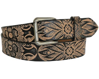 Western "Wildflower" Tooled Leather Belt - Belt With Snaps - Floral Belt - Leather Belt With Flowers - Real Leather Belt - Hippie Belt