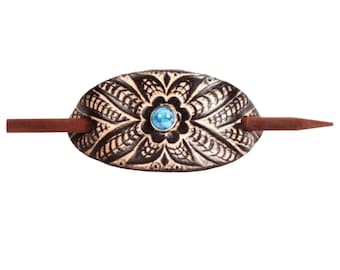 Wildflower - Floral Leather Hair Pin - Leather Hair Slide - Hippie Hair Accessory - Tooled Leather Hair Pin-