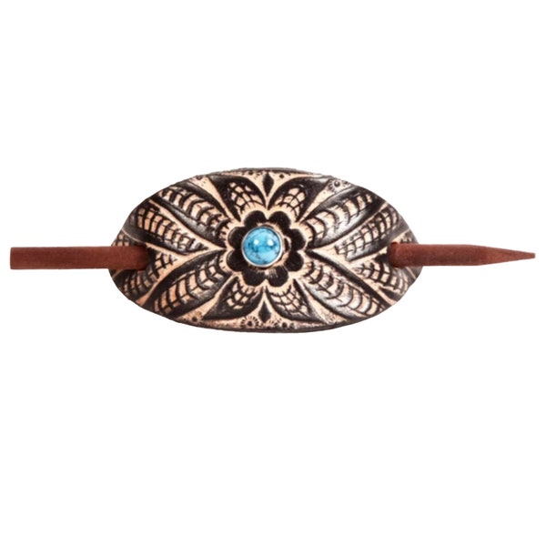 Wildflower - Floral Leather Hair Pin - Leather Hair Slide - Hippie Hair Accessory - Tooled Leather Hair Pin-