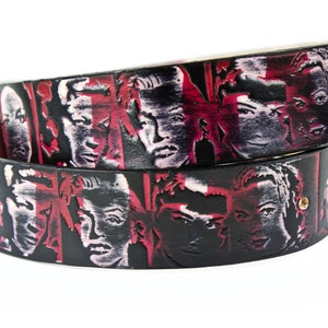 Red and Black Vintage Hollywood female faces Leather Belt with snaps/gifts for her/Tooled belt/vintage cinmea/leading ladies/Marilyn Monroe image 6