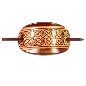 Celtic Cirlces Leather Stick Barrette - Celtic Design Leather Hair Pin - Tooled Leather Hair Slide - St. Patrick&#39;s Day Gift