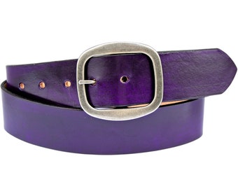 Purple Crush Leather Belt - Belt With Changeable Buckle - Snap Belt - Jeans Belt - Bright Purple Leather Belt- 1.5'' Belt with Snaps