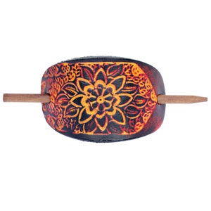 Floral Bloom Leather Stick Barrette - Flower Leather Hair Pin - Leather Hair Slide - Hippie Hair Accessory - Tooled Leather Hair Accessory