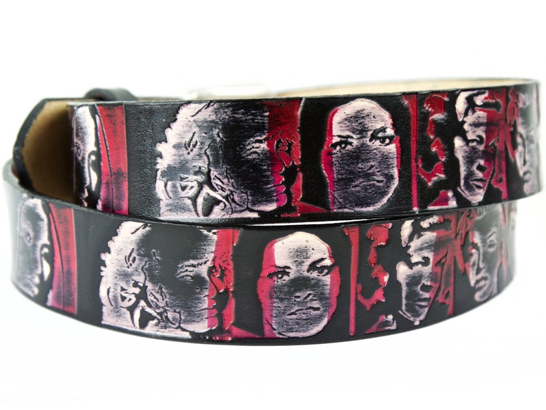 Red and Black Vintage Hollywood female faces Leather Belt with snaps/gifts for her/Tooled belt/vintage cinmea/leading ladies/Marilyn Monroe image 7