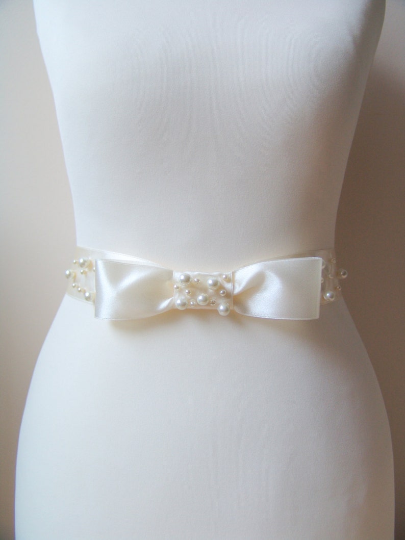 Bridal Ivory Sash Bow Sash Pearls White Romantic Wedding Etsy