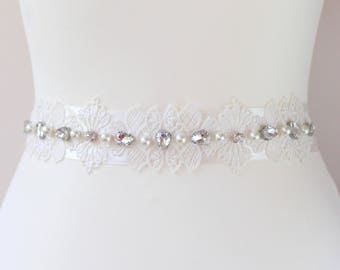 Ivoor Cummerbund Rijnsteen Sash Bruid Bruidsbelt Lace Parels