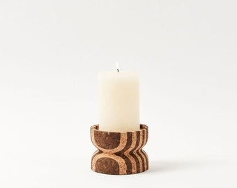 Anni Short Striped Cork Candle Holder