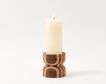 Anni Medium Striped Cork Candle Holder