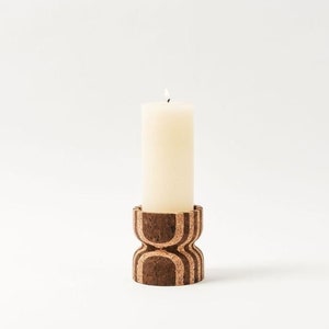 Anni Medium Striped Cork Candle Holder image 1