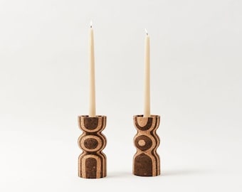 Anni Tall Striped Cork Candle Holder