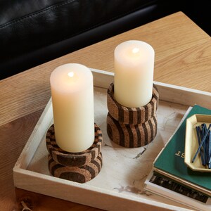 Anni Medium Striped Cork Candle Holder image 3