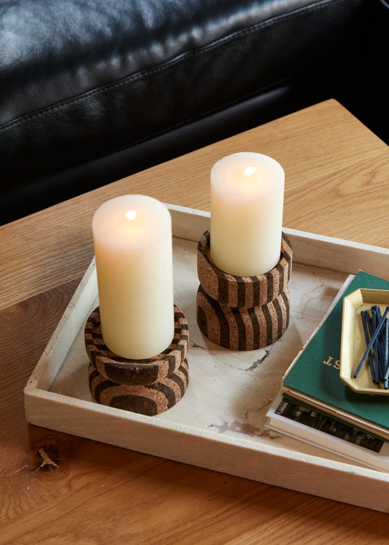 Anni Medium Striped Cork Candle Holder image 3