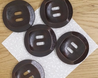 Pack of 8 large wooden buttons, dark brown, 30mm diameter