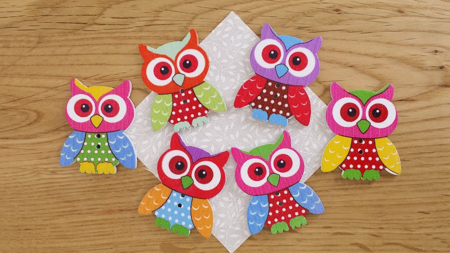 Owl Wooden Buttons: Bright colours, great for crafts