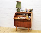 Mid Century Swedish Writing Bureau Desk Teak Roll Top Egon Osteergard vintage